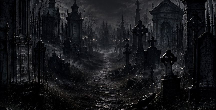 Moonlit western cemetery